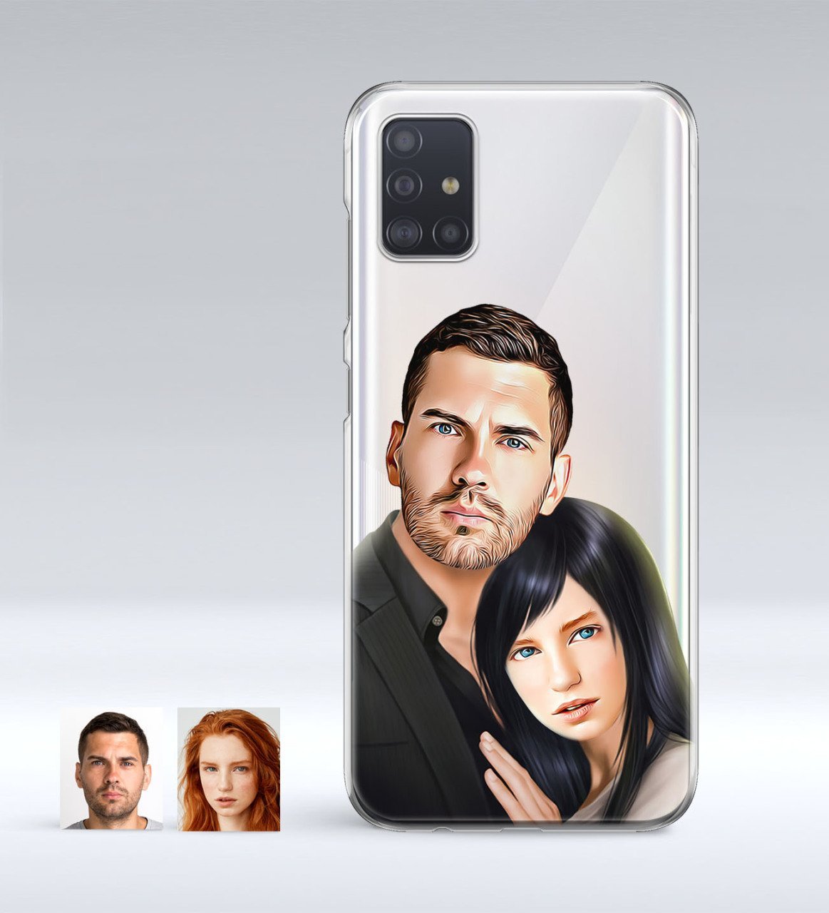 Kişiye Özel Sevgililer Karikatürlü Samsung Galaxy A51 İnce Şeffaf Silikon Telefon Kapağı-36