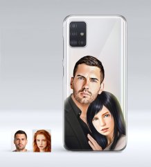 Kişiye Özel Sevgililer Karikatürlü Samsung Galaxy A51 İnce Şeffaf Silikon Telefon Kapağı-36