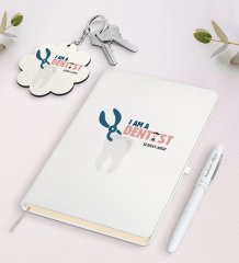 Kişiye Özel Diş Hekimi Beyaz Defter Kalem ve Anahtarlık Hediye Seti-1