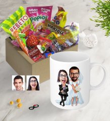 Kişiye Özel Sevgililer Karikatürlü Nostaljik Lezzetler Kupa Seti-16