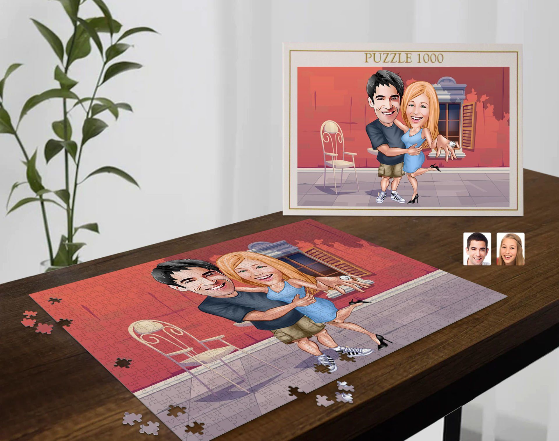 BK Gift Kişiye Özel Sevgililer Karikatürlü 1000 Parça Profesyonel Puzzle-11