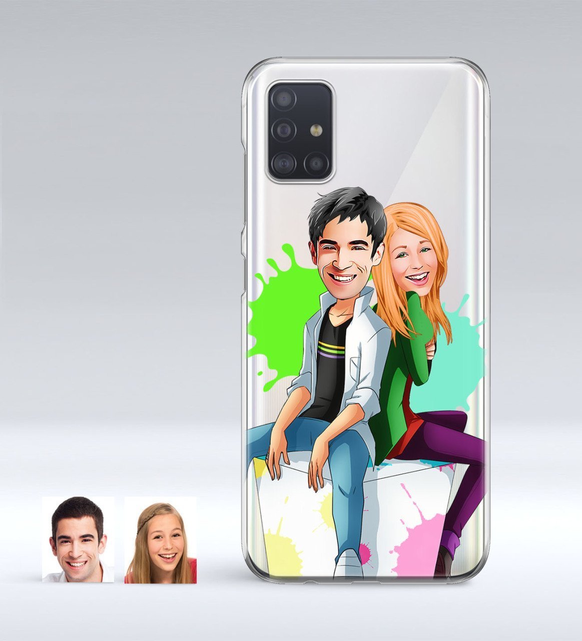 Kişiye Özel Sevgililer Karikatürlü Samsung Galaxy A51 İnce Şeffaf Silikon Telefon Kapağı-35
