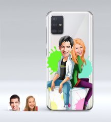 Kişiye Özel Sevgililer Karikatürlü Samsung Galaxy A51 İnce Şeffaf Silikon Telefon Kapağı-35