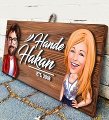 BK Gift Kişiye Özel Sevgililer Karikatürlü Dekoratif Ahşap Tabela