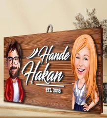 BK Gift Kişiye Özel Sevgililer Karikatürlü Dekoratif Ahşap Tabela