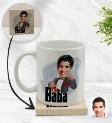 Kişiye Özel Baba Godfather Karikatürlü Beyaz Kupa Bardak ve Ahşap Bardak Altlığı Hediye Seti - Model 7