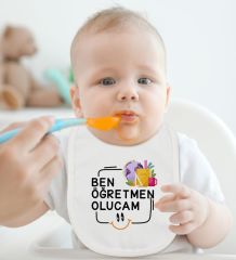 BK Kids Öğretmen Olucam Tasarımlı Beyaz Bebek Body Zıbın ve Mama Önlüğü Hediye Seti-1