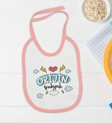 BK Kids Orjin Trakyalı Tasarımlı Pembe Bebek Body Zıbın ve Mama Önlüğü Hediye Seti-1