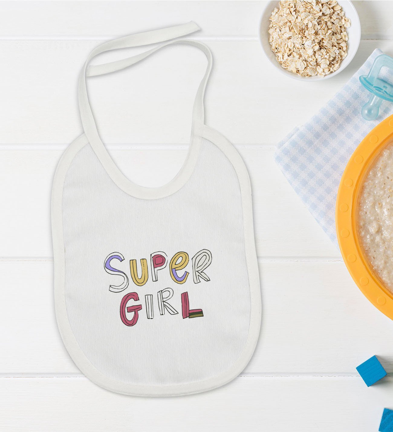 BK Kids Super Girl Tasarımlı Bebek Mama Önlüğü - Model 1