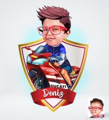 Kişiye Özel İsimli Motorcu Çocuk Tasarımlı Dijital Karikatür-1