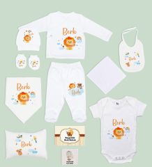 BK Kids Kişiye Özel 11 Parça Beyaz Hastane Çıkışı Body Zıbın Battaniye ve Yastık Hediye Seti-7