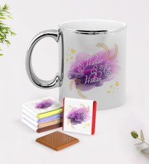 Kişiye Özel Sevgililer Günü Krom Kupa ve Çikolata Hediye Seti-121