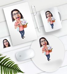 Kişiye Özel Ev Hanımı Karikatürlü Defter Kalem Kupa Mouse Pad Seti-2