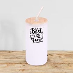 BK Gift İsimli Dad Tasarımlı Beyaz Renk Pipetli Buzlu Cam Bardak 600ml - 5, Babaya Hediye, Doğum Günü Hediyesi