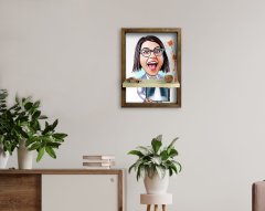 Kişiye Özel Kadın Radyolojist Karikatürlü Doğal Masif Ahşap Çerçeveli Tablo Duvar Rafı-1