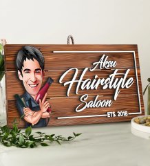 BK Gift Kişiye Özel Hairstyle Saloon Karikatürlü Dekoratif Ahşap Tabela