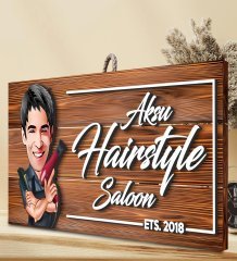 BK Gift Kişiye Özel Hairstyle Saloon Karikatürlü Dekoratif Ahşap Tabela