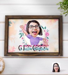 Kişiye Özel O Bir Çiçek Karikatürlü Doğal Ahşap Tepsi-3