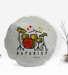 Kişiye Özel İsimli Baterist Tasarımlı Dekoratif Kırlent Yastık-2