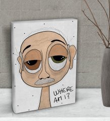 BK Gift The Lazy People Collection Confused Old Guy Tasarımlı Dekoratif Mini Kanvas Tablo 15x20cm-1