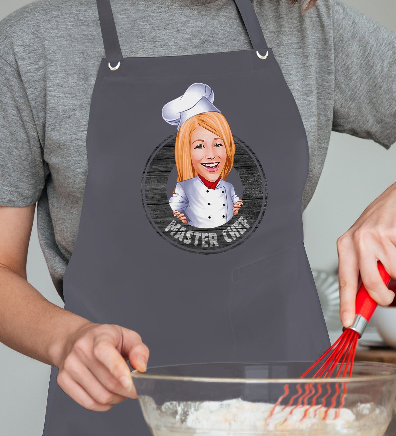 BK Gift Kişiye Özel Kadın Master Chef Karikatürlü Profesyonel Antrasit Mutfak Önlüğü, Aşçı Önlüğü, Şef Önlüğü, Arkadaşa Hediye-1