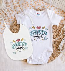 BK Kids Orjin Trakyalı Tasarımlı Beyaz Bebek Body Zıbın ve Mama Önlüğü Hediye Seti-1