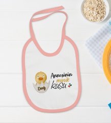 BK Kids Kişiye Özel Annesinin Minik Kuşu Tasarımlı Pembe Bebek Body Zıbın ve Mama Önlüğü Hediye Seti