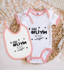 BK Kids Ofliyim Ne Oldi Tasarımlı Pembe Bebek Body Zıbın ve Mama Önlüğü Hediye Seti-1