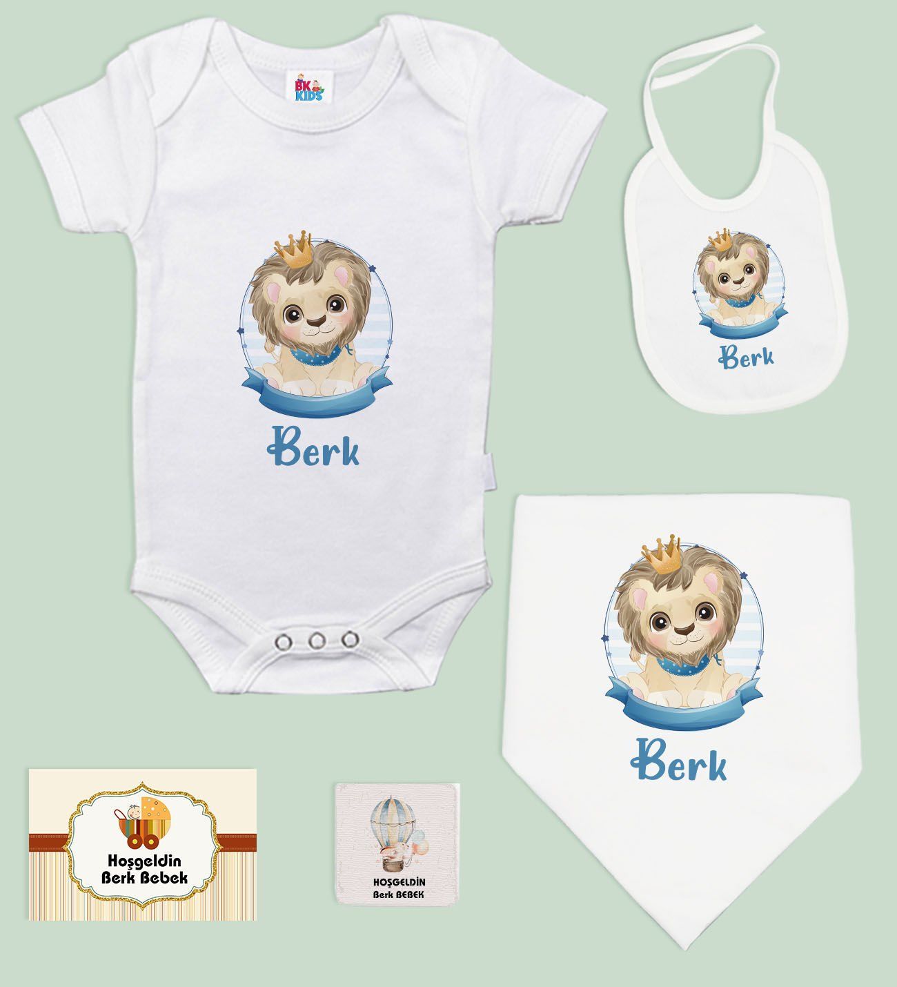 BK Kids Kişiye Özel İsimli 5 Parça Beyaz Bebek Body Zıbın ve Battaniye Hediye Seti, Yeni Doğan Bebek Giyim Hediyesi-5