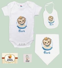 BK Kids Kişiye Özel İsimli 5 Parça Beyaz Bebek Body Zıbın ve Battaniye Hediye Seti, Yeni Doğan Bebek Giyim Hediyesi-5
