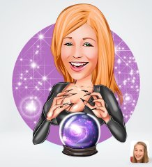Kişiye Özel Kadın Astrolog Karikatürlü Sosyal Medya Dijital Profil Fotoğrafı - Model 1