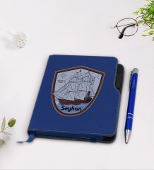 Kişiye Özel Gemi Tasarımlı Lacivert Termo Deri Defter Kalem Seti-3