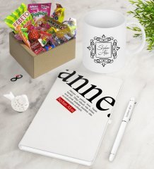 Kişiye Özel Anne Anlamı Nostaljik Lezzetler Defter Kalem Kupa Hediye Seti