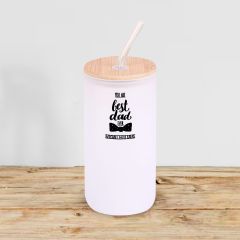 BK Gift İsimli Dad Tasarımlı Beyaz Renk Pipetli Buzlu Cam Bardak 600ml - 4, Babaya Hediye, Doğum Günü Hediyesi