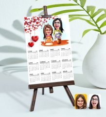 BK Gift Kişiye Özel 15x21 cm Fotoğraf Kartlı Anne Kız Karikatürlü Şövaleli 2023 Takvim -2