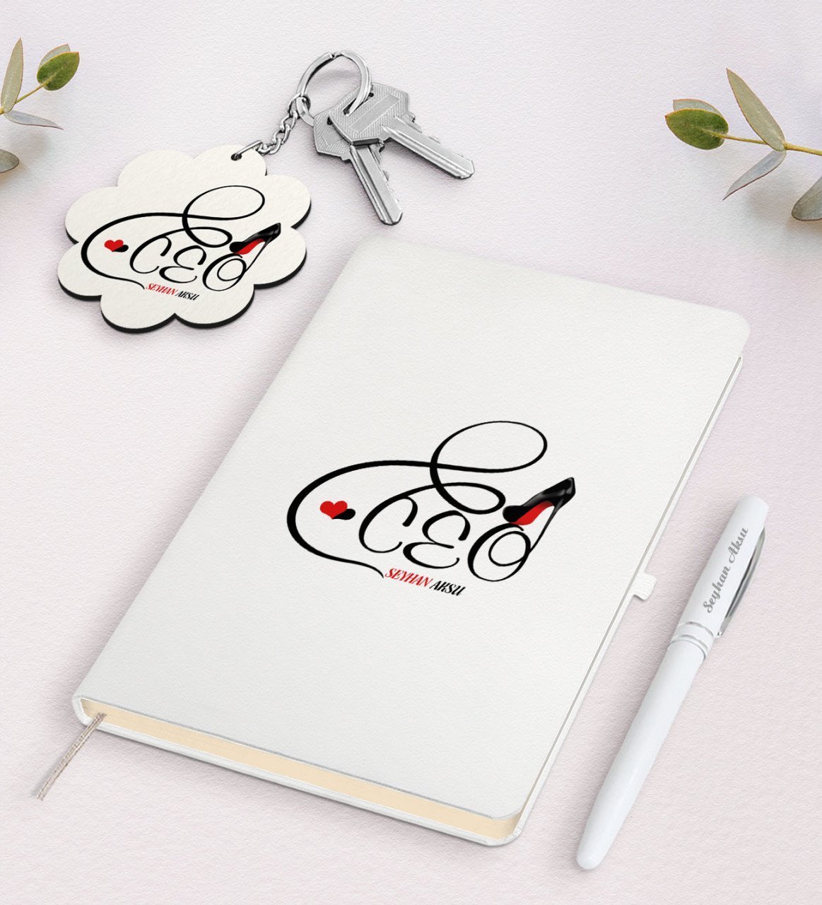 Kişiye Özel CEO Beyaz Defter Kalem ve Anahtarlık Hediye Seti-3