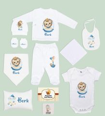 BK Kids Kişiye Özel 11 Parça Beyaz Hastane Çıkışı Body Zıbın Battaniye ve Yastık Hediye Seti-5