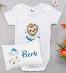 BK Kids Kişiye Özel 11 Parça Beyaz Hastane Çıkışı Body Zıbın Battaniye ve Yastık Hediye Seti-5