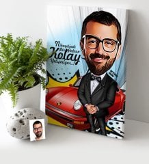 Kişiye Özel Bay Patron Karikatür Kanvas Tablo (30 x 50 cm.) 1