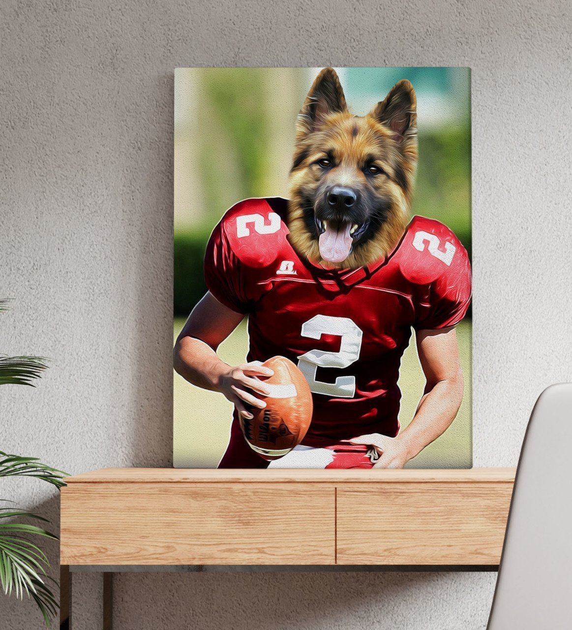 Evcil Dostlara Özel Amerikan Futbolcusu Tasarımlı Portre Kanvas Tablo 50x70cm-7