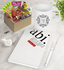 Kişiye Özel Abi Anlamı Nostaljik Lezzetler Defter Kalem Kupa Hediye Seti