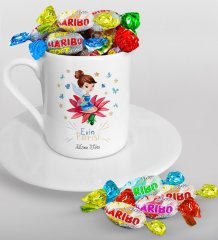 Kişiye Özel Evin Perisi Türk Kahvesi Fincanı ve Haribo Şeker Hediye Seti-2