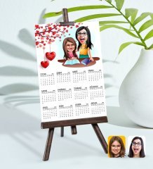 BK Gift Kişiye Özel 15x21 cm Fotoğraf Kartlı Anne Kız Karikatürlü Şövaleli 2023 Takvim -1