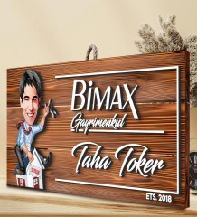 BK Gift Kişiye Özel Gayrimenkul Karikatürlü Dekoratif Ahşap Tabela-2