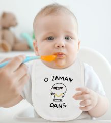 BK Kids O Zaman Dans Tasarımlı Beyaz Bebek Body Zıbın ve Mama Önlüğü Hediye Seti-1