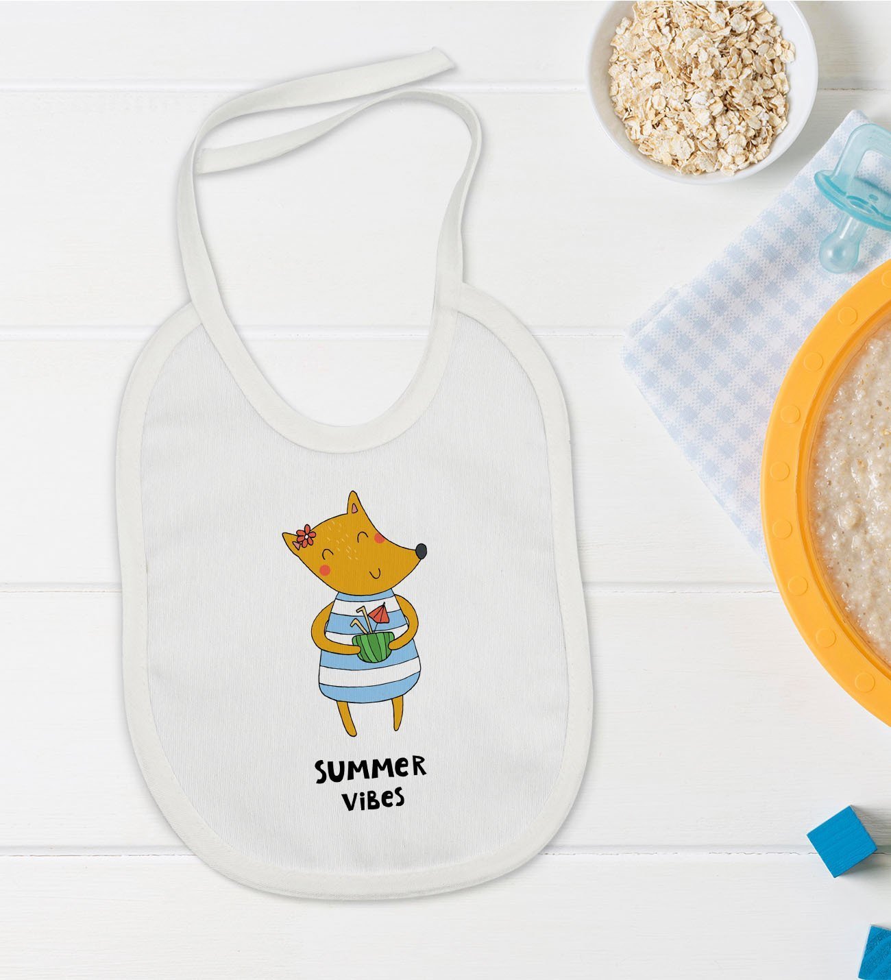 BK Kids Summer Vibes Tasarımlı Bebek Mama Önlüğü - Model 1