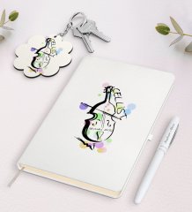 Kişiye Özel Çellist Beyaz Defter Kalem ve Anahtarlık Hediye Seti-2
