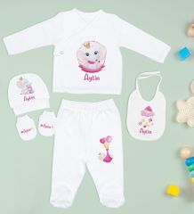 BK Kids Kişiye Özel 11 Parça Beyaz Hastane Çıkışı Body Zıbın Battaniye ve Yastık Hediye Seti-4