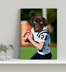 Evcil Dostlara Özel Amerikan Futbolcusu Tasarımlı Portre Kanvas Tablo 30x50cm-6