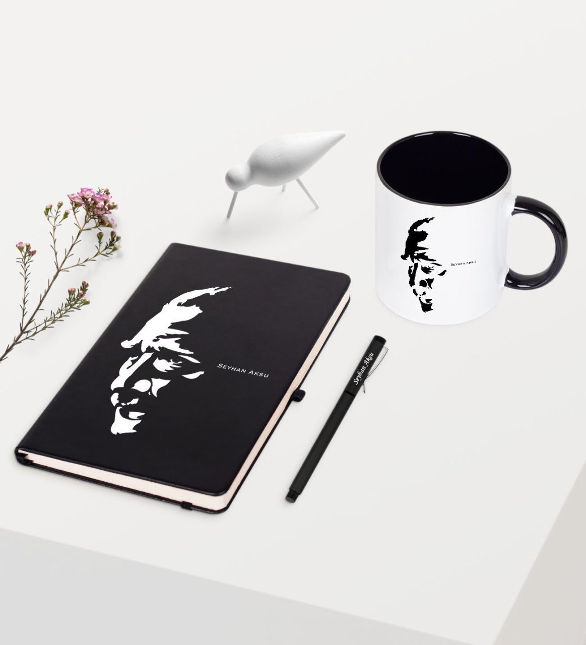 Kişiye Özel Atatürk Temalı Siyah Defter Kalem Kupa Seti - 7